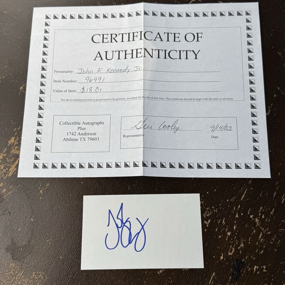 John F Kennedy Jr Signed 3x5 Card With COA Authentic Autograph 2003 - Picture 1 of 3